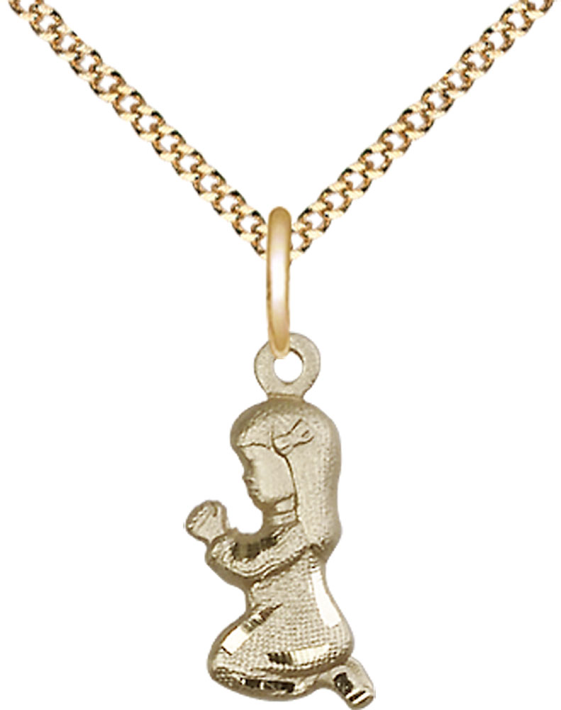 14kt Gold Filled Praying Girl Pendant on a 18 inch Gold Plate Light Curb chain