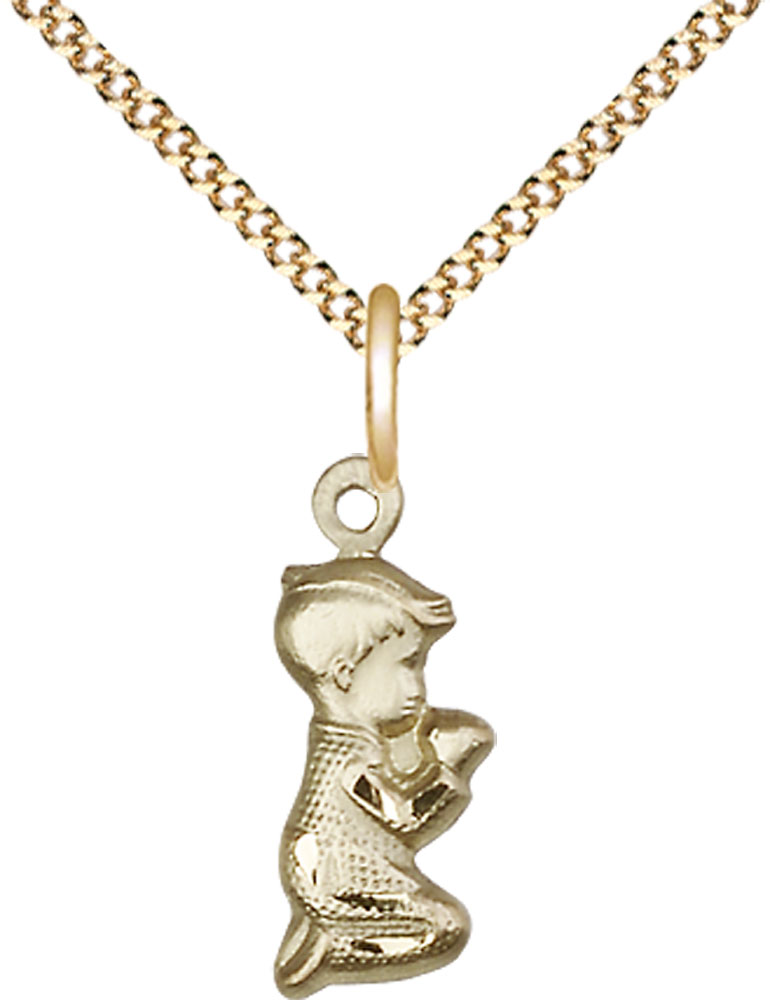 14kt Gold Filled Praying Boy Pendant on a 18 inch Gold Plate Light Curb chain