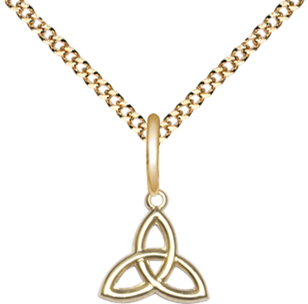 14kt Gold Filled Trinity Irish Knot Pendant on a 18 inch Gold Plate Light Curb chain