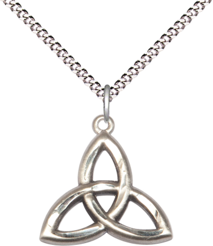 Sterling Silver Trinity Irish Knot Pendant on a 18 inch Light Rhodium Light Curb chain