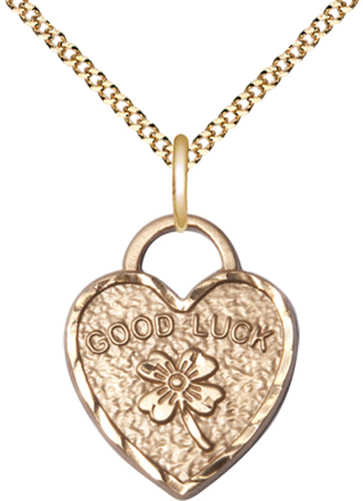 14kt Gold Filled Good Luck Shamrock Heart Pendant on a 18 inch Gold Plate Light Curb chain