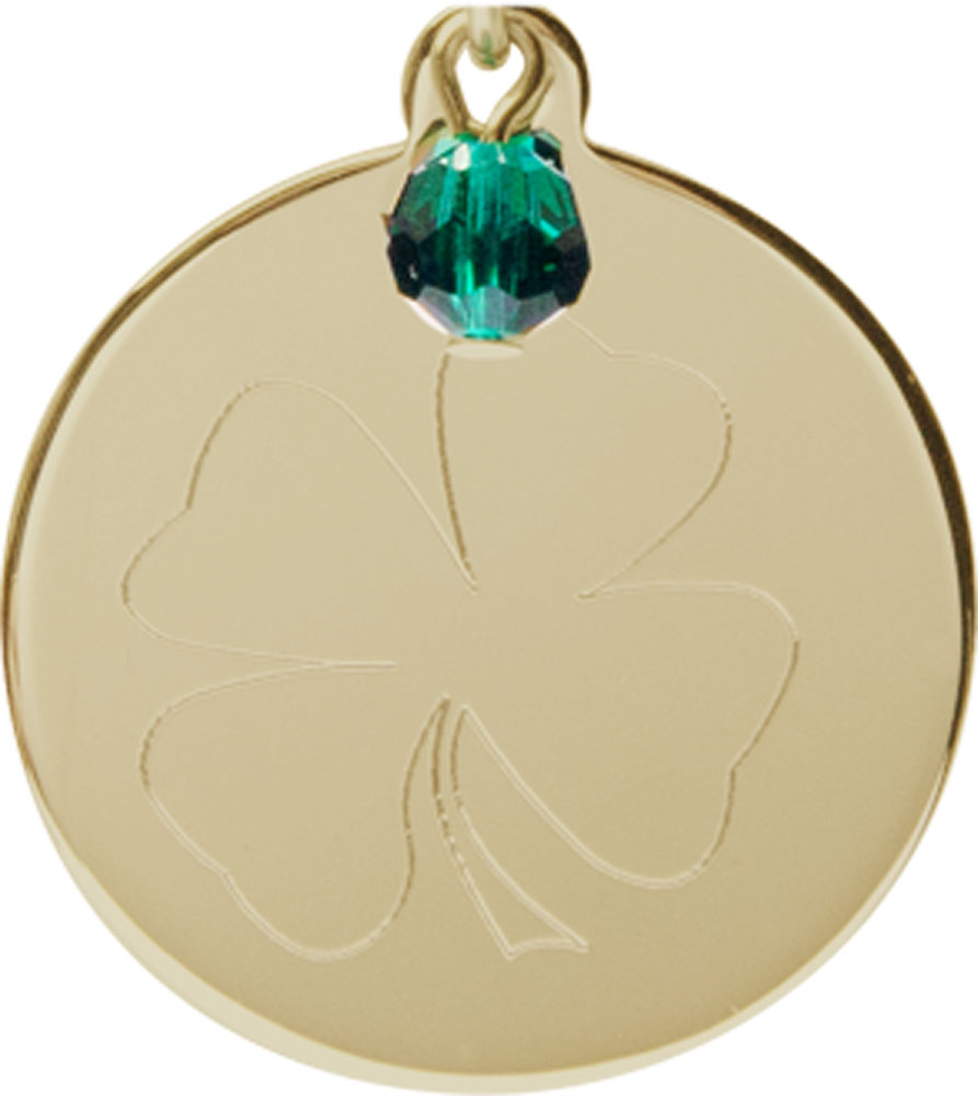 14kt Gold Filled Shamrock Medal with a Emerald bead
