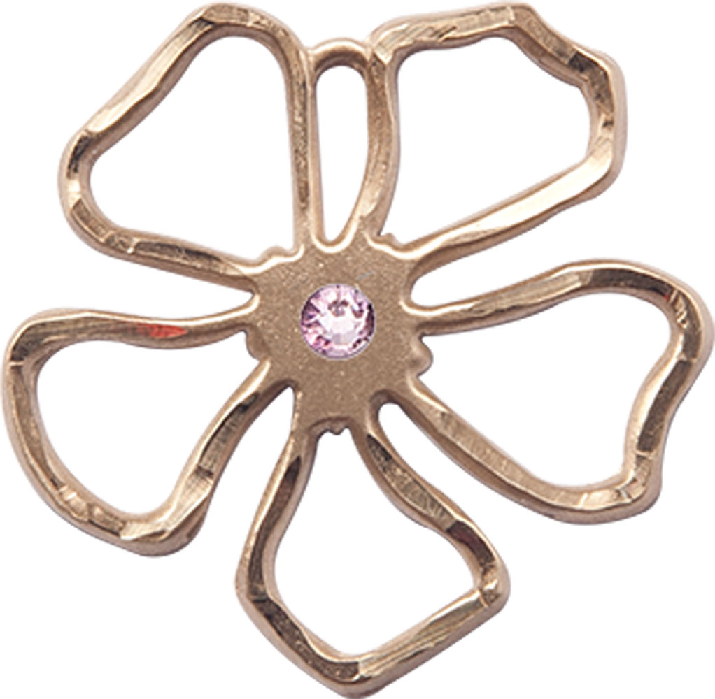 14kt Gold Filled Five Petal Flower Medal with a 3mm Light Amethyst Swarovski stone