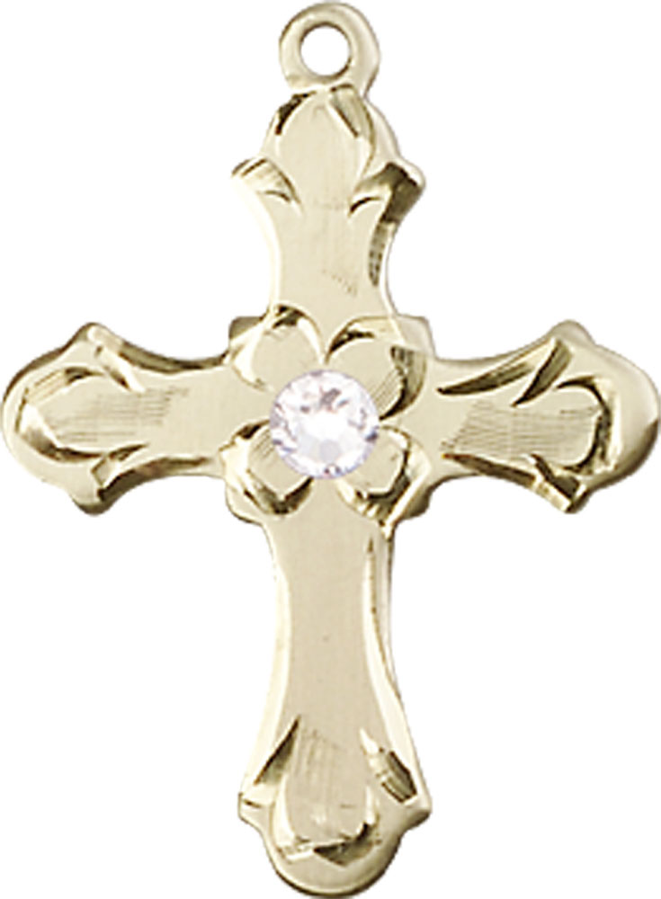 14kt Gold Cross Medal with a 3mm Crystal Swarovski stone