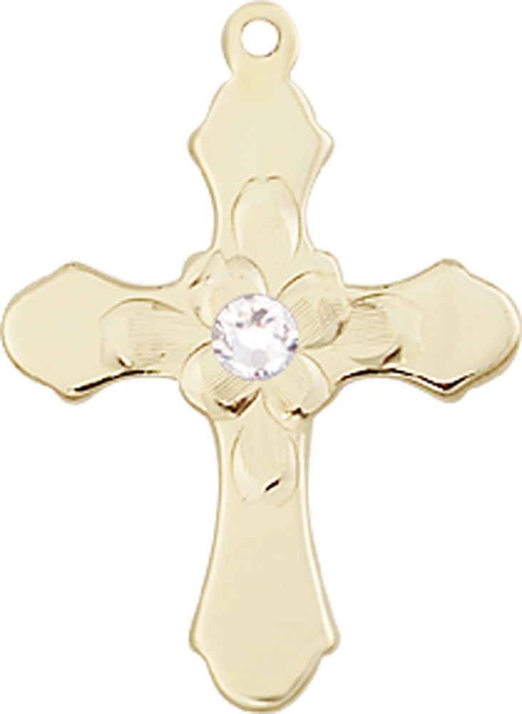 14kt Gold Cross Medal with a 3mm Crystal Swarovski stone