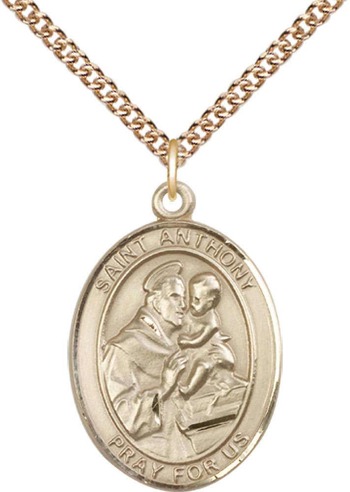 14kt Gold Filled Saint Anthony of Padua Pendant on a 24 inch Gold Filled Heavy Curb chain