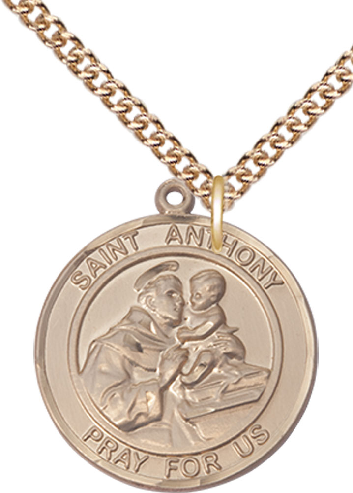 14kt Gold Filled Saint Anthony of Padua Pendant on a 24 inch Gold Filled Heavy Curb chain