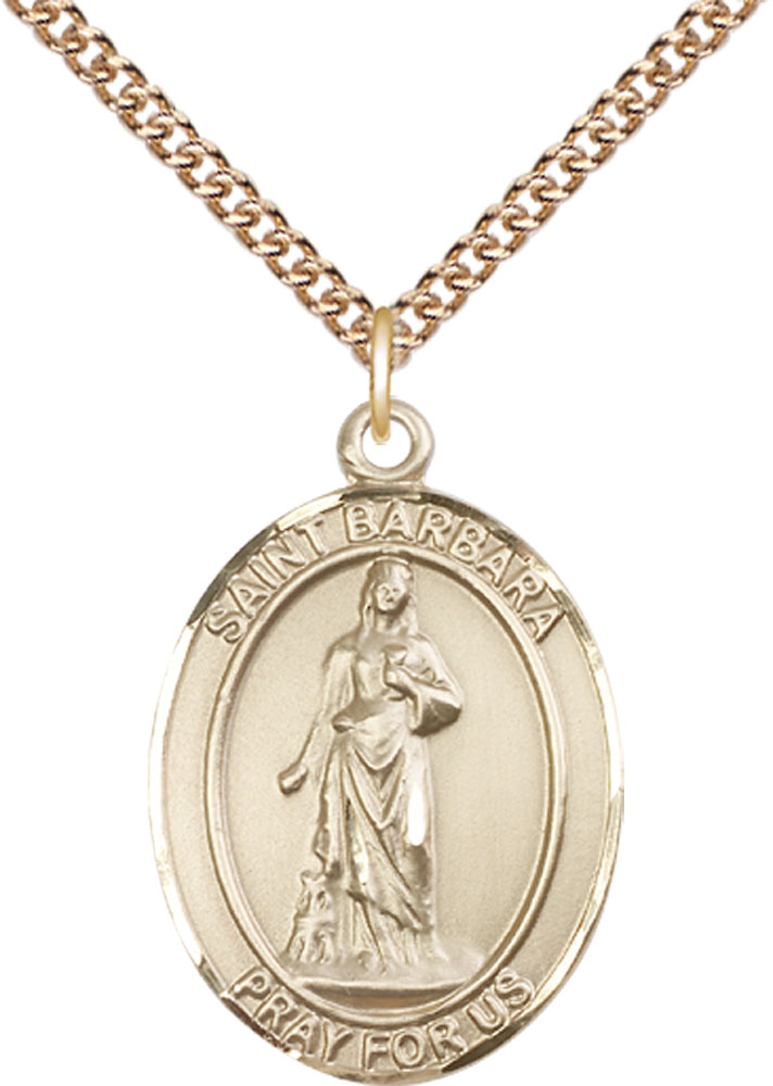 14kt Gold Filled Saint Barbara Pendant on a 24 inch Gold Filled Heavy Curb chain