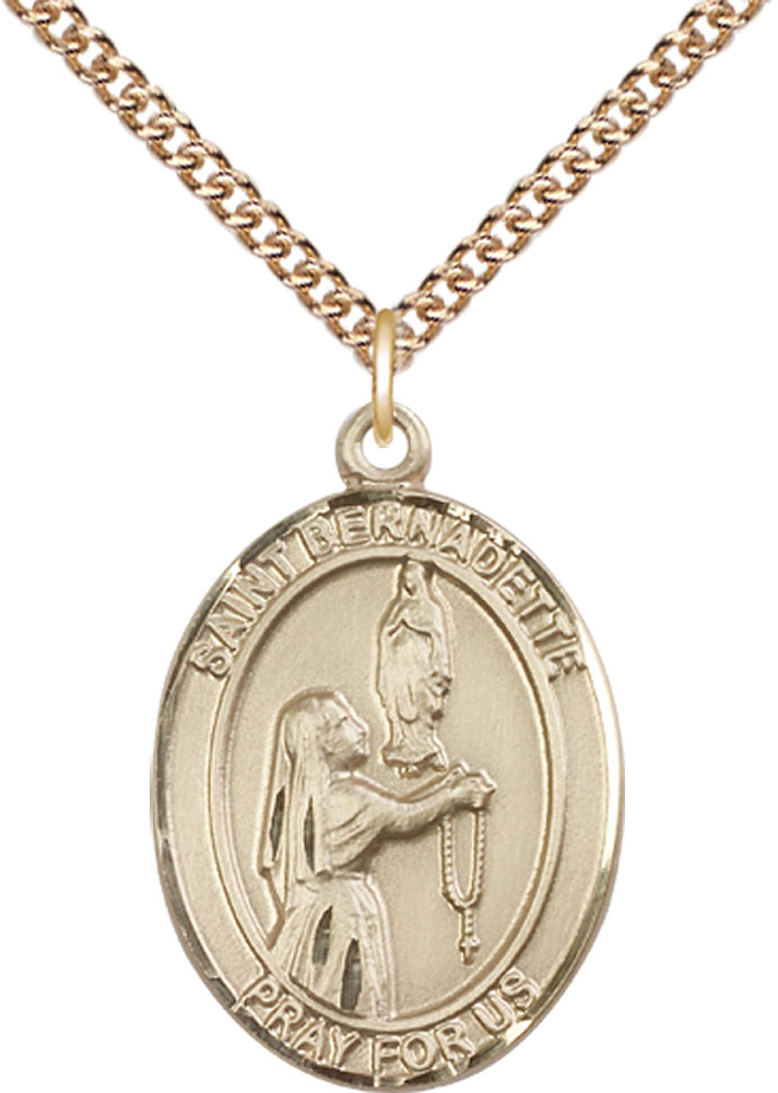 14kt Gold Filled Saint Bernadette Pendant on a 24 inch Gold Filled Heavy Curb chain