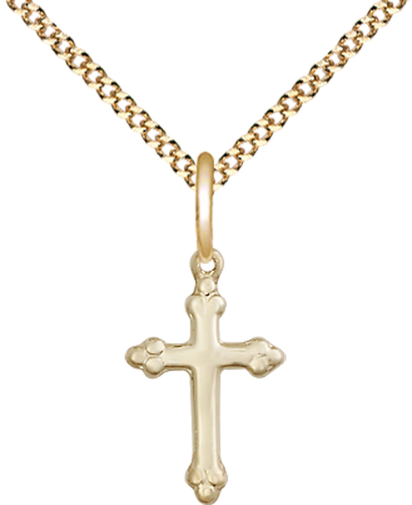 14kt Gold Filled Cross Pendant on a 18 inch Gold Plate Light Curb chain