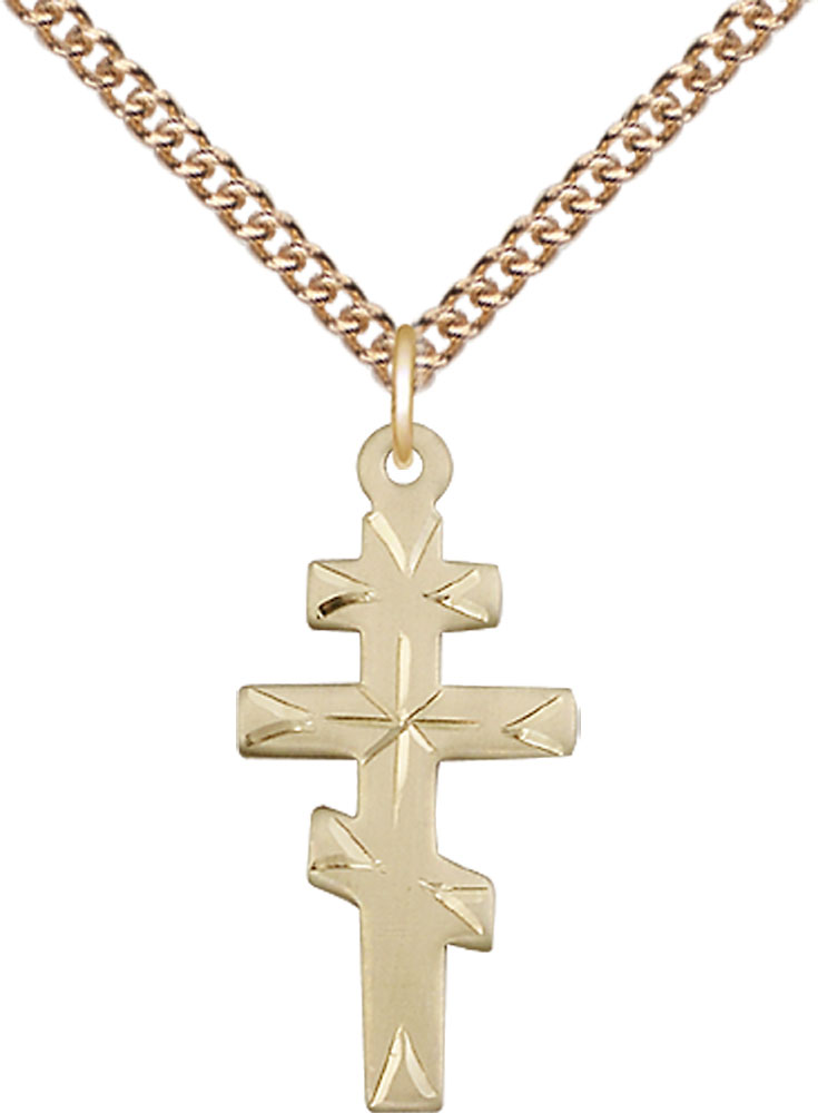 14kt Gold Filled Greek Orthodox Cross Pendant on a 24 inch Gold Filled Heavy Curb chain