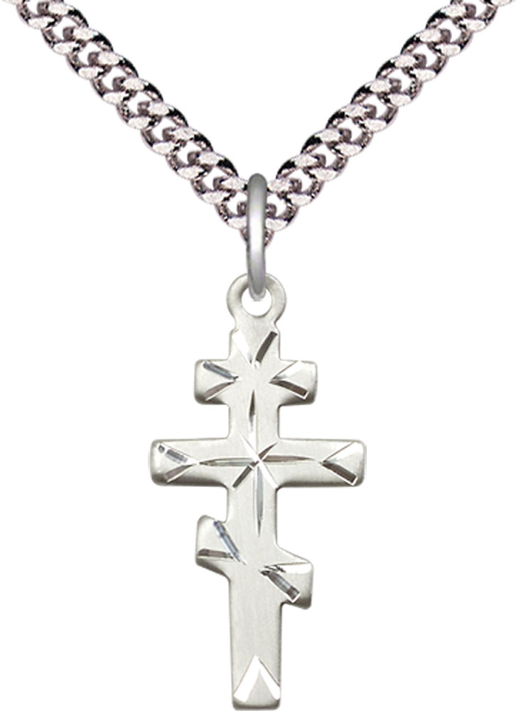 Sterling Silver Greek Orthodox Cross Pendant on a 24 inch Light Rhodium Heavy Curb chain