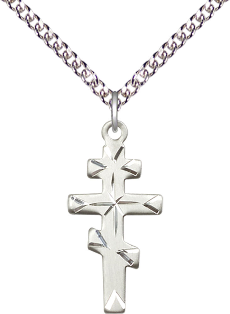 Sterling Silver Greek Orthodox Cross Pendant on a 24 inch Sterling Silver Heavy Curb chain