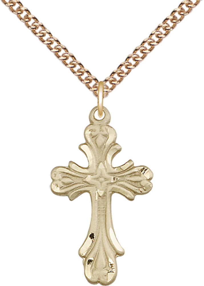 14kt Gold Filled Cross Pendant on a 24 inch Gold Filled Heavy Curb chain