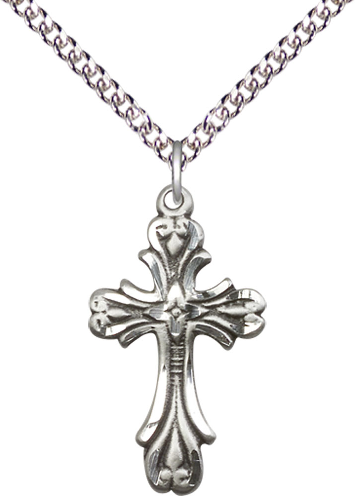 Sterling Silver Cross Pendant on a 24 inch Sterling Silver Heavy Curb chain