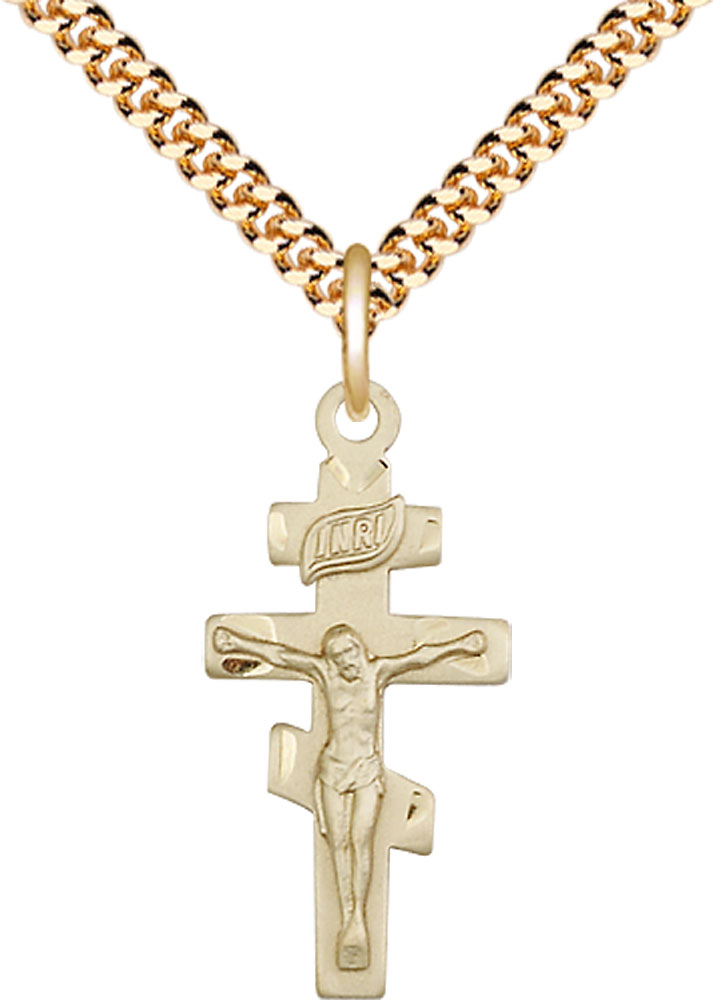 14kt Gold Filled Crucifix Pendant on a 24 inch Gold Plate Heavy Curb chain