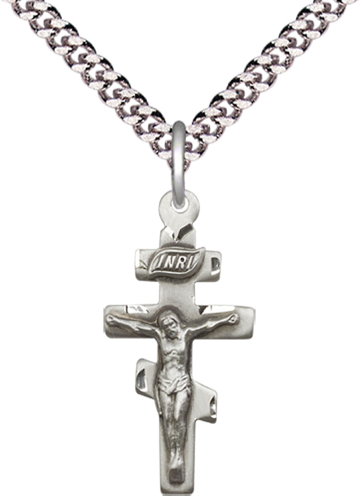 Sterling Silver Crucifix Pendant on a 24 inch Light Rhodium Heavy Curb chain