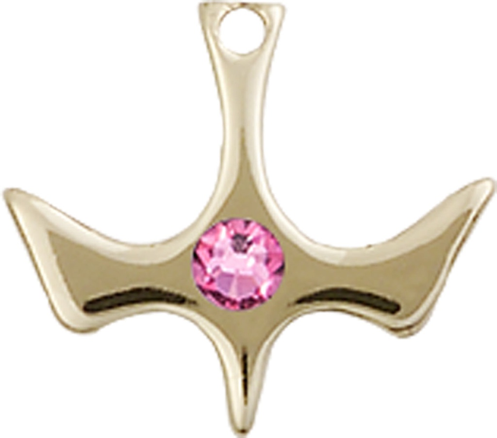 14kt Gold Holy Spirit Medal with a 3mm Rose Swarovski stone