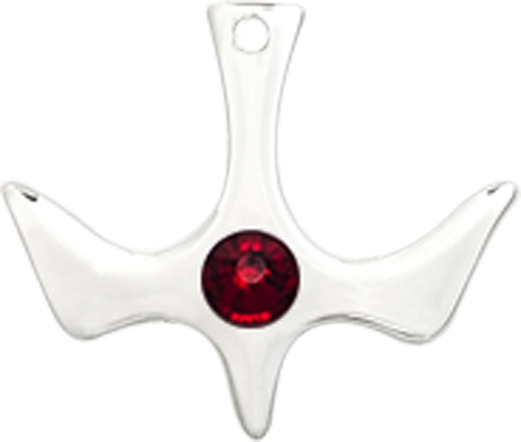 Sterling Silver Holy Spirit Medal with a 3mm Garnet Swarovski stone
