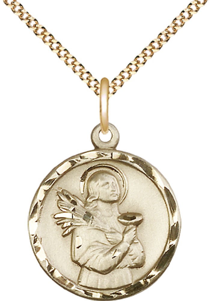 14kt Gold Filled Saint Lucy Pendant on a 18 inch Gold Plate Light Curb chain