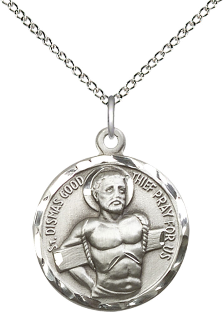 Sterling Silver Dismas Pendant on a 18 inch Sterling Silver Light Curb chain