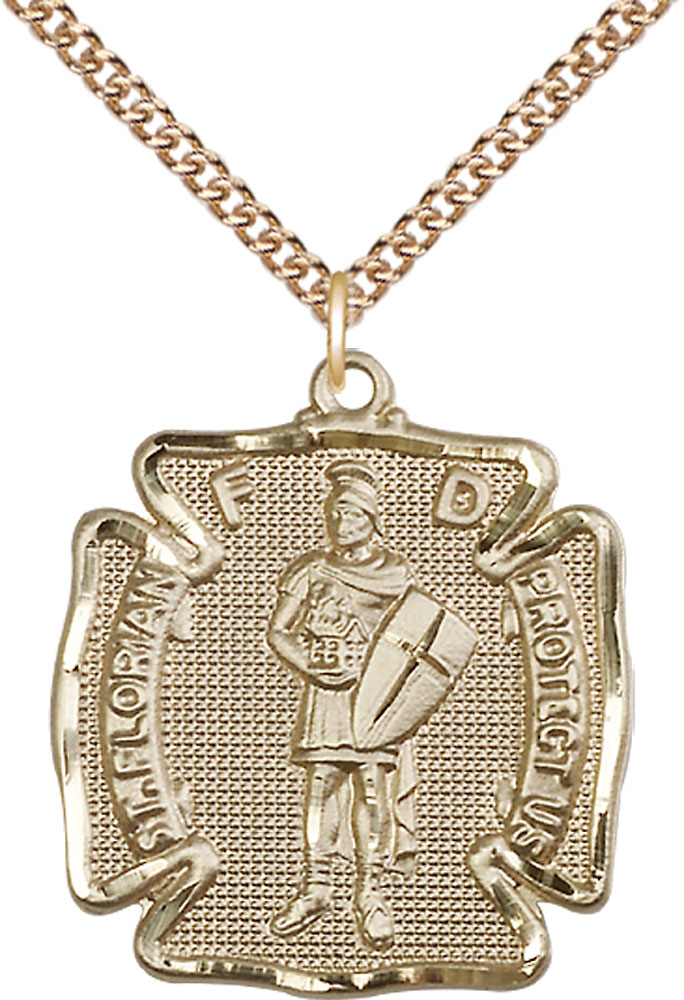 14kt Gold Filled Saint Florian Pendant on a 24 inch Gold Filled Heavy Curb chain