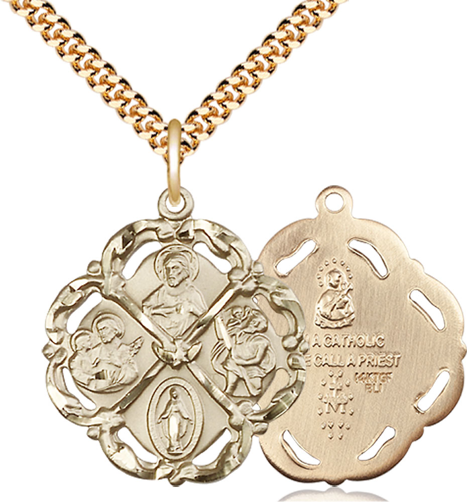 14kt Gold Filled 5-Way Pendant on a 24 inch Gold Plate Heavy Curb chain