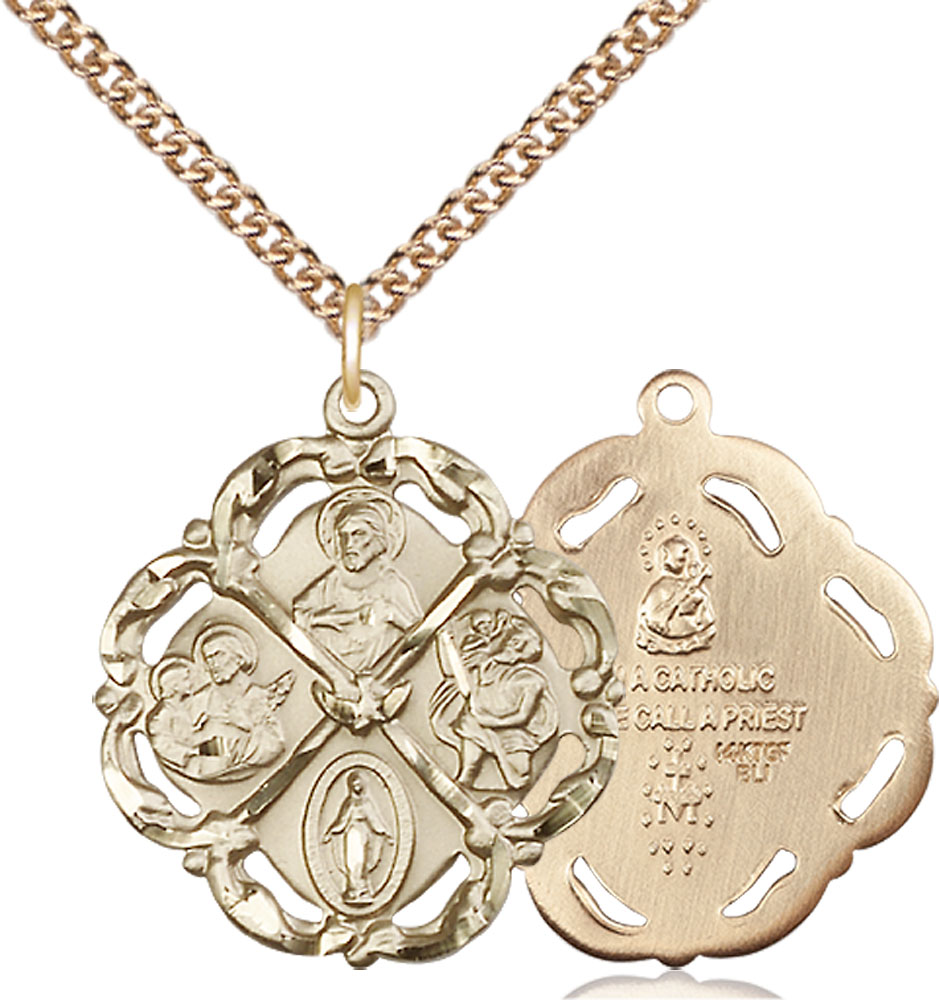 14kt Gold Filled 5-Way Pendant on a 24 inch Gold Filled Heavy Curb chain