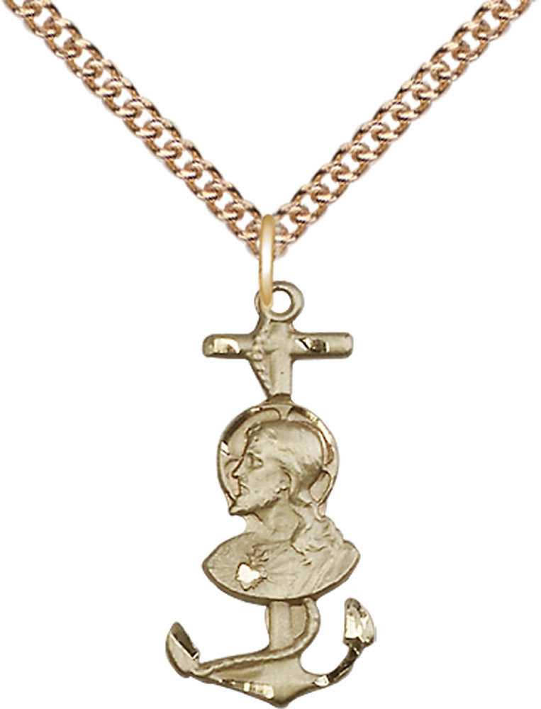 14kt Gold Filled Saint Christopher Pendant on a 24 inch Gold Filled Heavy Curb chain
