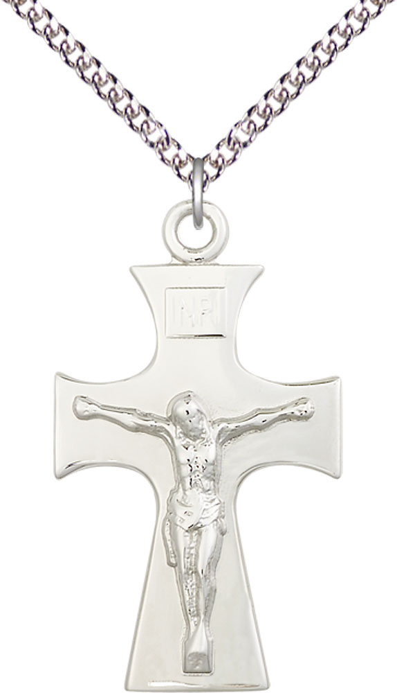 Sterling Silver Celtic Crucifix Pendant on a 24 inch Sterling Silver Heavy Curb chain