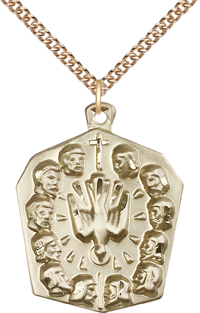 14kt Gold Filled Apostles Pendant on a 24 inch Gold Filled Heavy Curb chain