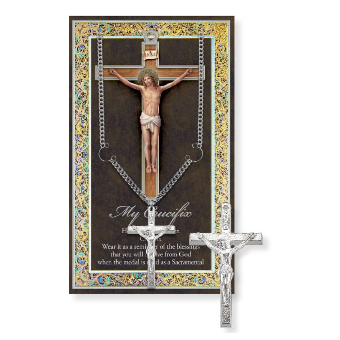 Crucifix Pewter Pendant Genuine Pewter Medal On A 24" Chain With Biography And Picture Folder