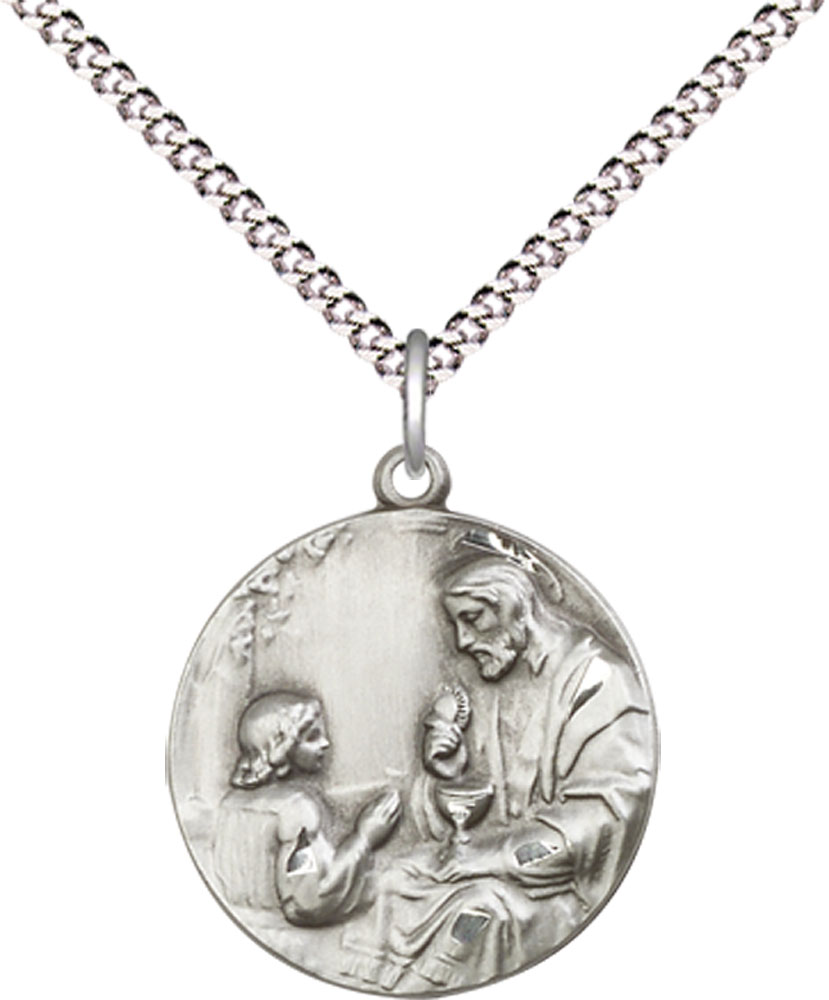 Sterling Silver Christ &amp; Child Pendant on a 18 inch Light Rhodium Light Curb chain