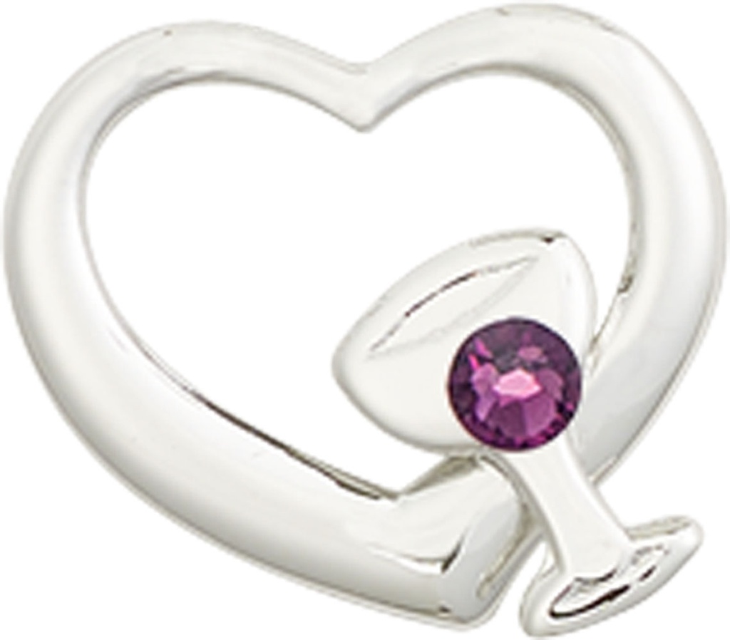 Sterling Silver Heart / Chalice Medal with a 3mm Amethyst Swarovski stone