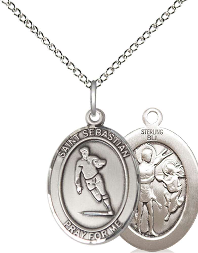Sterling Silver Saint Sebastian Rugby Pendant on a 18 inch Sterling Silver Light Curb chain