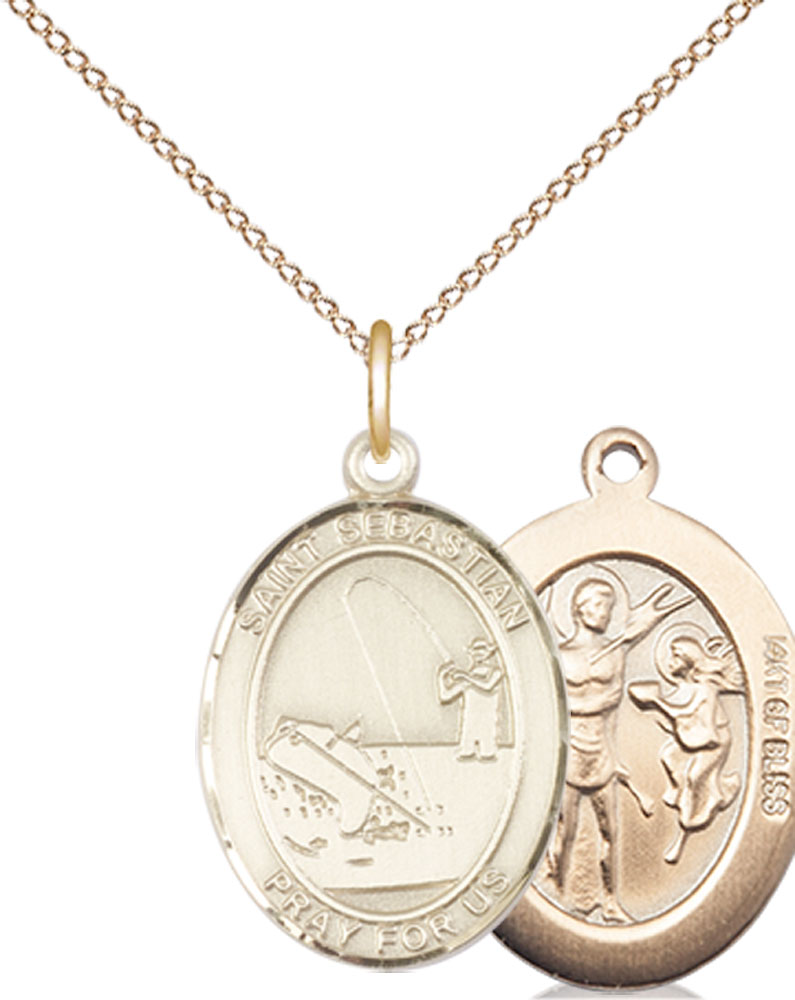 14kt Gold Filled Saint Sebastian Fishing Pendant on a 18 inch Gold Filled Light Curb chain