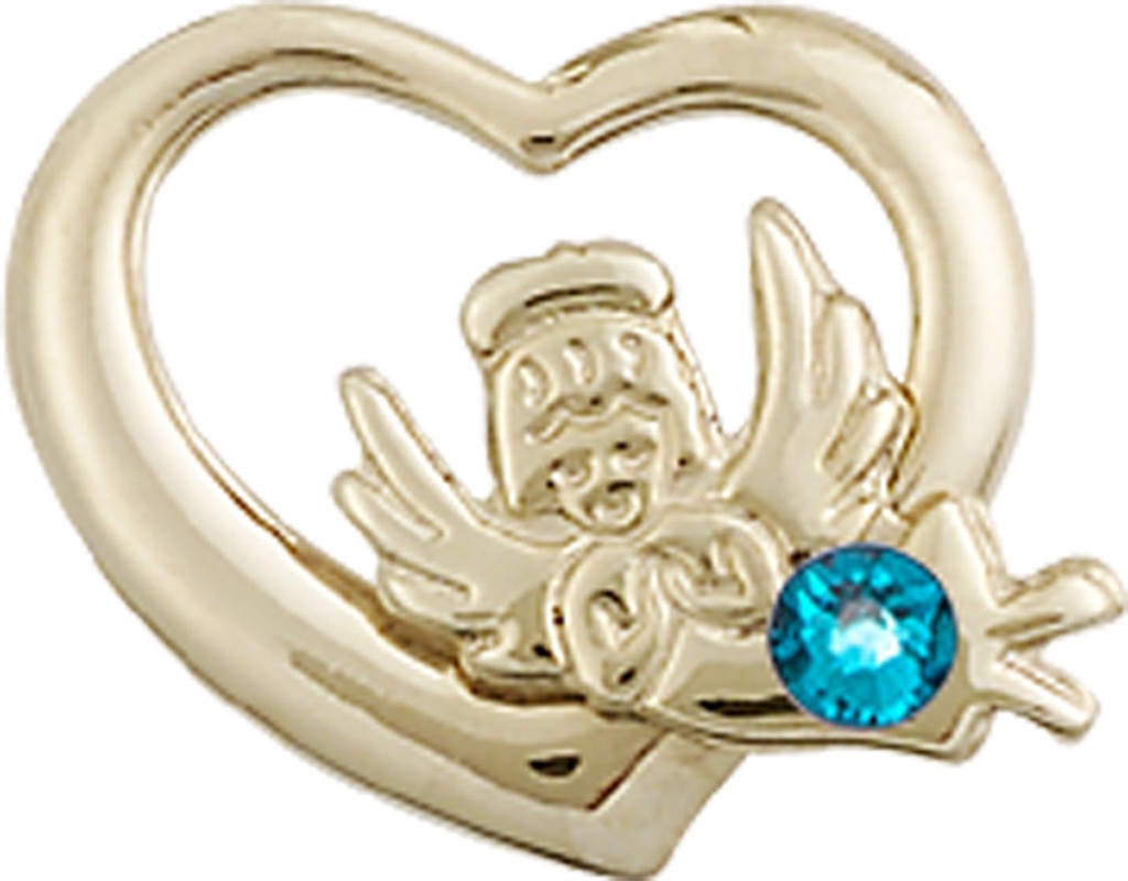 14kt Gold Filled Heart / Guardian Angel Medal with a 3mm Zircon Swarovski stone