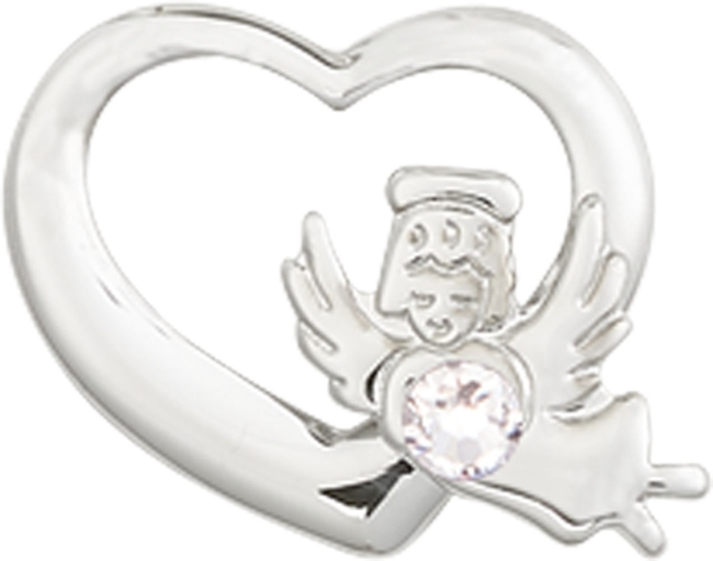 Sterling Silver Heart / Guardian Angel Medal with a 3mm Crystal Swarovski stone