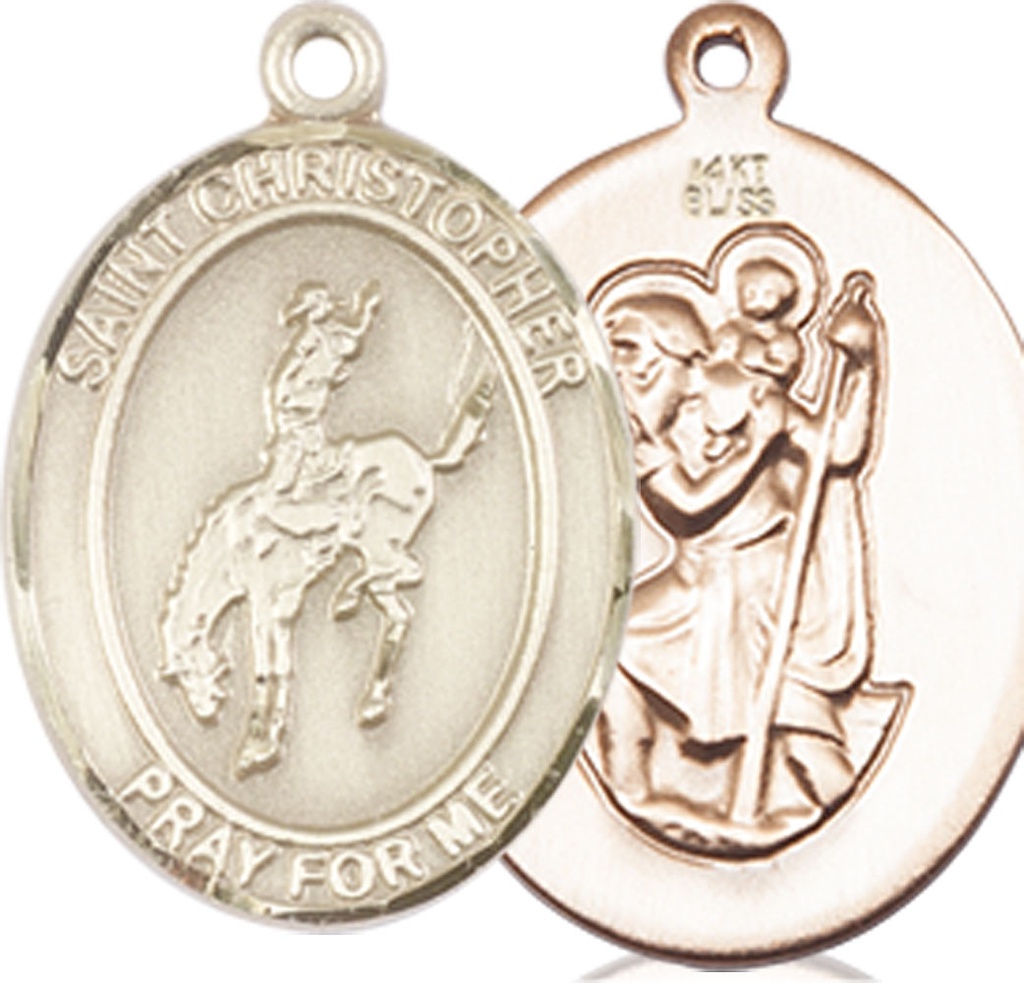 14kt Gold Saint Christopher Rodeo Medal