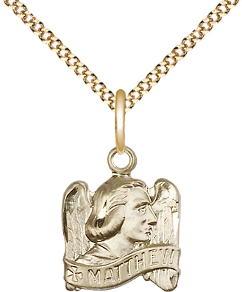 14kt Gold Filled Saint Matthew Pendant on a 18 inch Gold Plate Light Curb chain