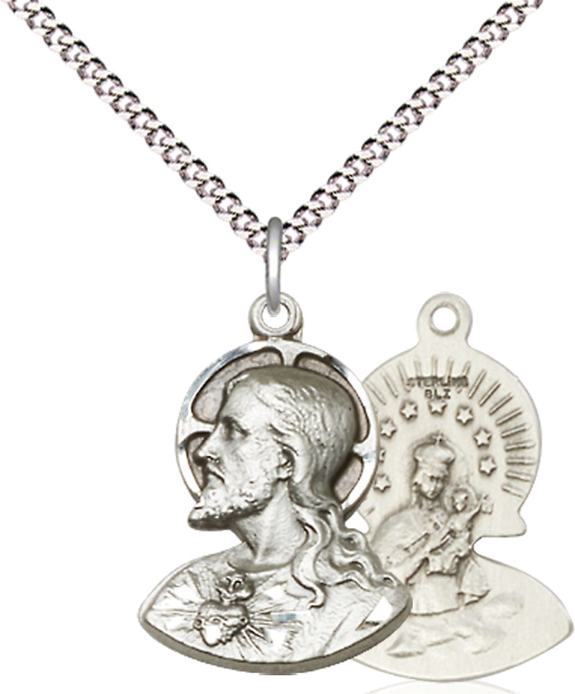 Sterling Silver Head of Christ Pendant on a 18 inch Light Rhodium Light Curb chain