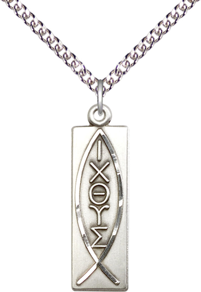 Sterling Silver Fish Pendant on a 24 inch Sterling Silver Heavy Curb chain