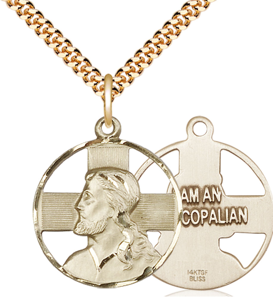 14kt Gold Filled Cross Pendant on a 24 inch Gold Filled Heavy Curb chain