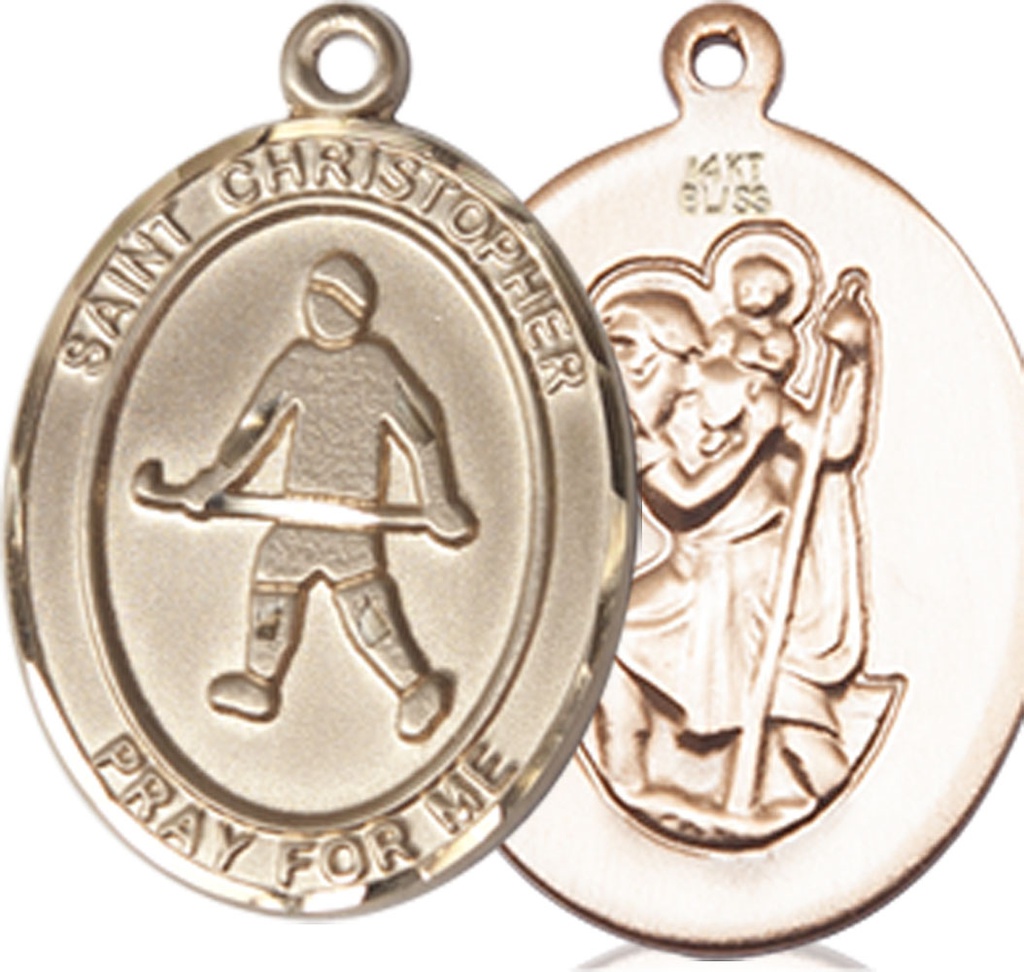 14kt Gold Saint Christopher Field Hockey Medal
