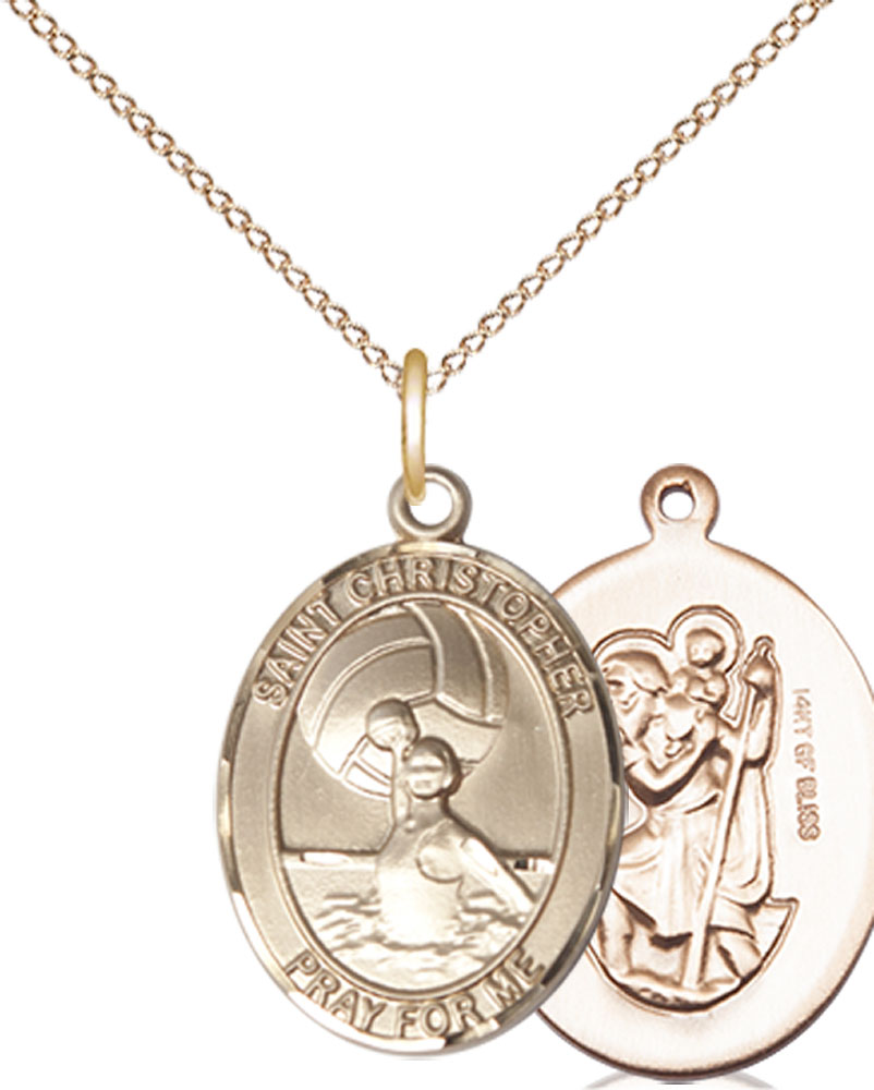 14kt Gold Filled Saint Christopher Water Polo-Women Pendant on a 18 inch Gold Filled Light Curb chain