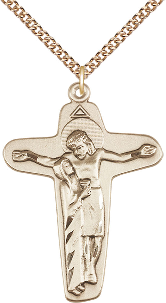 14kt Gold Filled Sorrowful Mother Crucifix Pendant on a 24 inch Gold Filled Heavy Curb chain