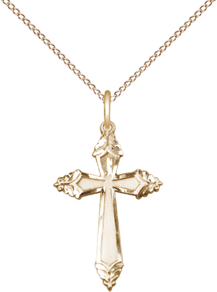 14kt Gold Filled Cross Pendant on a 18 inch Gold Filled Light Curb chain
