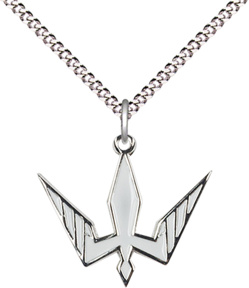 Sterling Silver Holy Spirit Pendant on a 18 inch Light Rhodium Light Curb chain