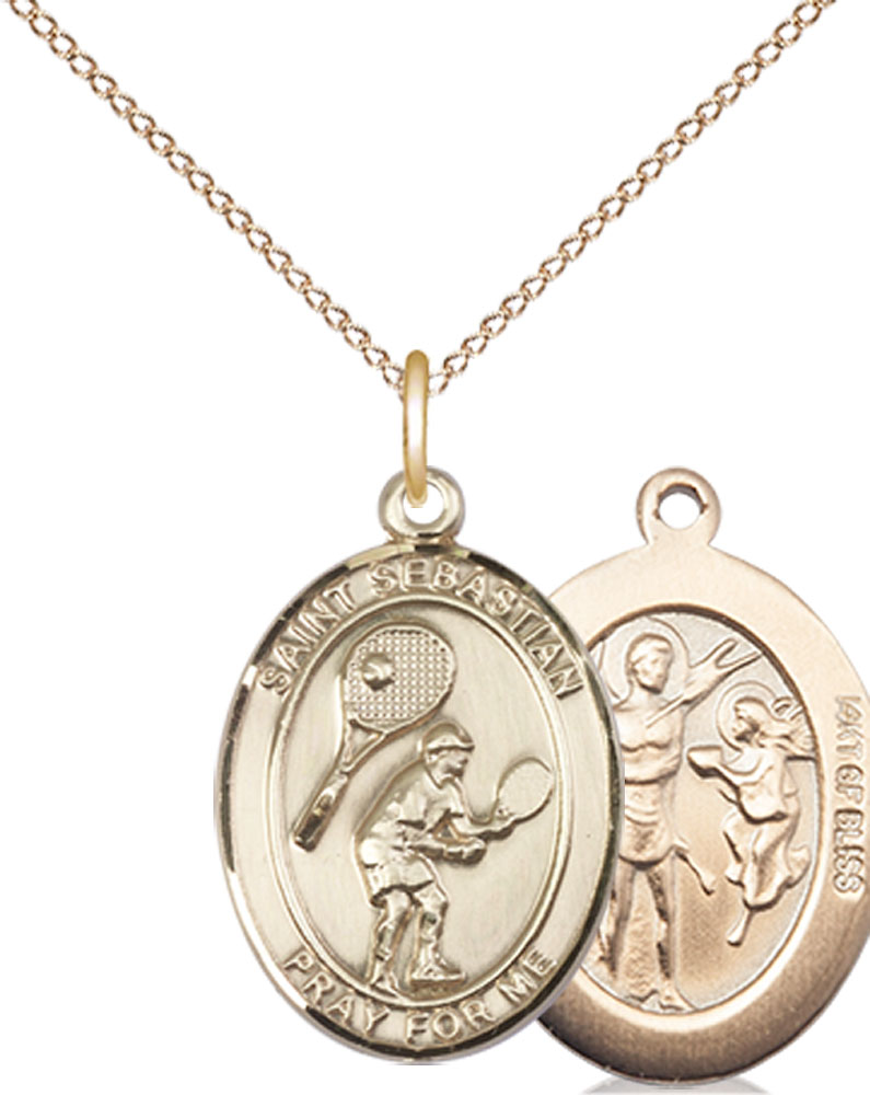 14kt Gold Filled Saint Sebastian Tennis Pendant on a 18 inch Gold Filled Light Curb chain