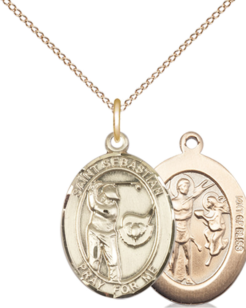 14kt Gold Filled Saint Sebastian Golf Pendant on a 18 inch Gold Filled Light Curb chain